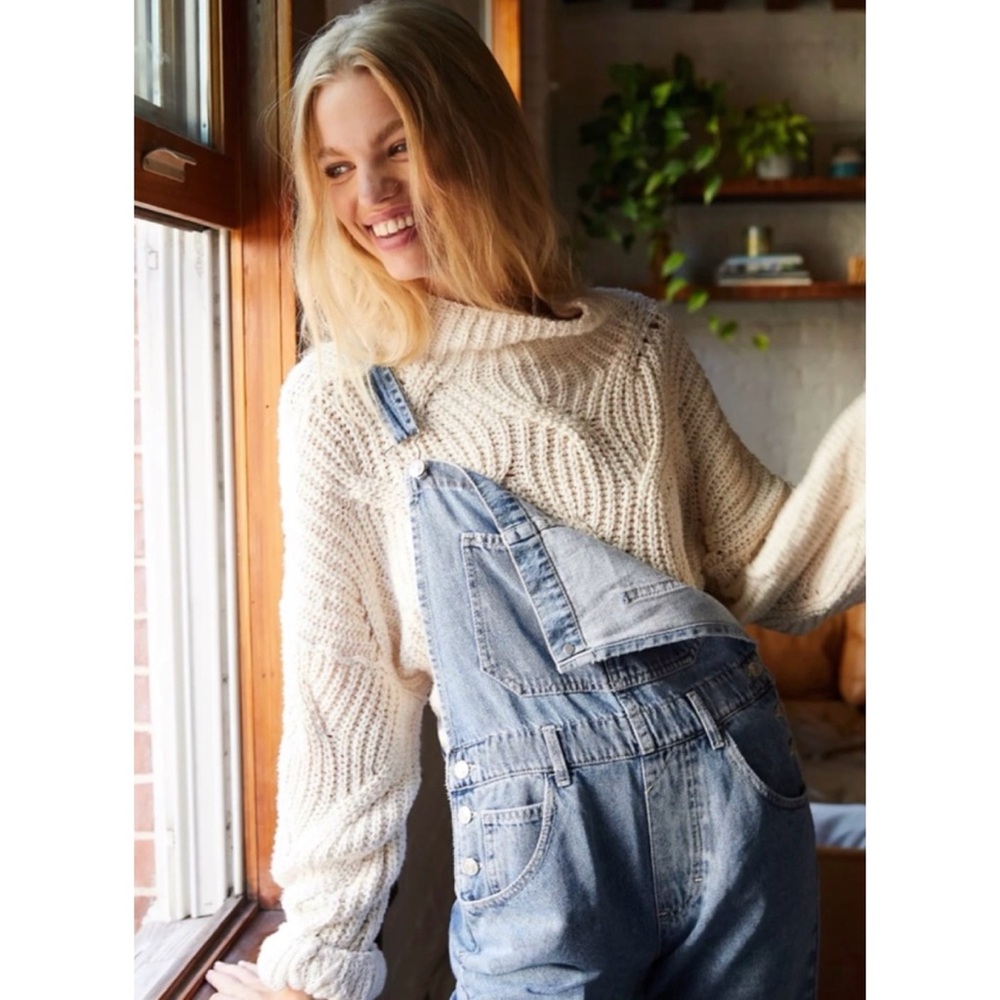 Free People Seasons Change Cable Turtleneck Balloon Sleeve Sweater, S - Picture 2 of 14
